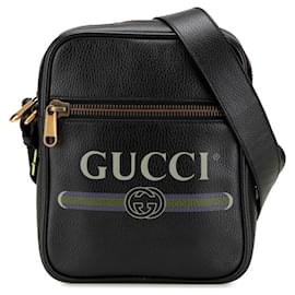 Gucci-Gucci Black Leather Messenger Bag-Black