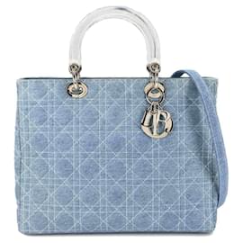 Christian Dior-Christian Dior Lady Large 2way Hand Shoulder Bag-Blue,Other