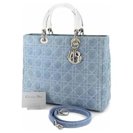 Christian Dior-Christian Dior Lady Large 2way Hand Shoulder Bag-Blue,Other