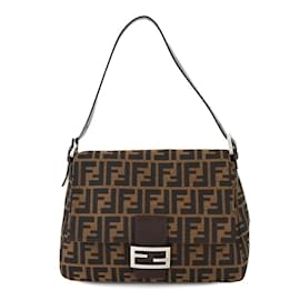 Fendi-Sac à bandoulière Mamma Baguette en toile Zucca de Fendi-Marron,Noir