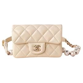 Chanel-Chanel My Precious Pearls Waist Bag Quilted Lambskin Mini Belt Bag-White