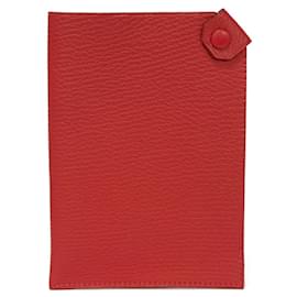 Hermès-Hermes Red Chevre Leather Passport Cover-Red