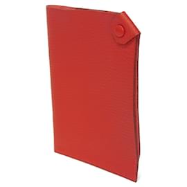 Hermès-Hermes Red Chevre Leather Passport Cover-Red