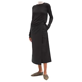 Autre Marque-Raey Belted A-Line Wool Wrap Skirt UK8 Black-Black