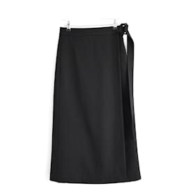 Autre Marque-Raey Belted A-Line Wool Wrap Skirt UK8 Black-Black