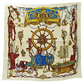 Hermès-Hermes Silk Scarf in Beige and Red-Red,Beige
