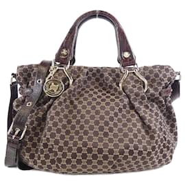 Céline-Celine Brown Canvas Handbag-Brown