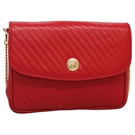 Céline-CELINE Chain Shoulder Bag Leather Red Gold Auth 116706-Red,Golden