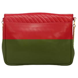 Céline-CELINE Chain Shoulder Bag Leather Red Gold Auth 116706-Red,Golden