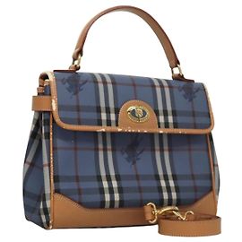 Autre Marque Bolsa de mão Burberrys Nova Check em couro PVC 2 vias azul Auth th5802 Azul