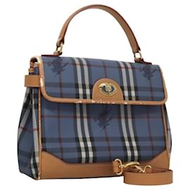 Autre Marque-Burberrys Nova Check Hand Bag PVC Leather 2way Blue Auth th5802-Blue