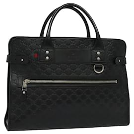 Gucci-GUCCI GG Canvas Guccissima Business Bag Leather Black Auth BD1923-Black