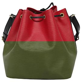 Louis Vuitton-LOUIS VUITTON Epi Petit Noe Shoulder Bag Bicolor Black Red M44017 LV Auth BD1236-Black,Red