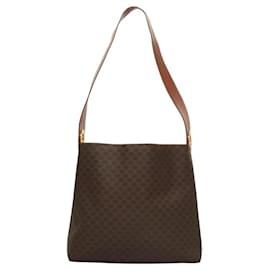 Céline-CELINE Macadam Canvas Shoulder Bag PVC Leather Brown Gold Auth mr1160-Brown,Golden