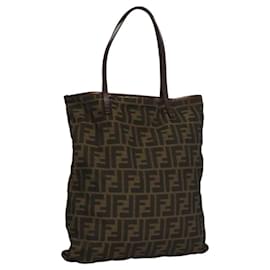 Fendi-Sac à main en toile Zucca FENDI marron noir Auth ep8370-Marron,Noir