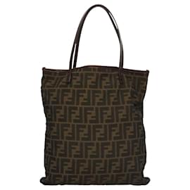 Fendi-Sac à main en toile Zucca FENDI marron noir Auth ep8370-Marron,Noir