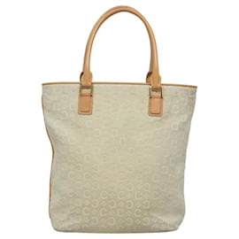 Céline-CELINE C Macadam Canvas Tote Bag Suede White Gold Auth mr1231-White,Golden