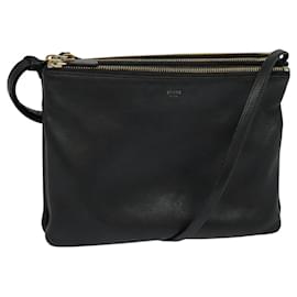 Céline-CELINE Trio bag Shoulder Bag Leather Black Gold Auth ki5590-Black,Golden