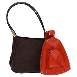 Sac à épaule GUCCI Suède Verni 2Set Marron Orange Auth EC423 Marron Orange