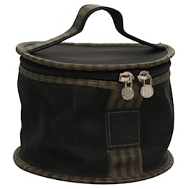 Fendi-FENDI Pecan Canvas Vanity Pouch PVC Black Silver Auth nb316-Black,Silvery