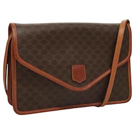 Céline-CELINE Macadam Canvas Shoulder Bag PVC Leather Brown Gold Auth ki5627-Brown,Golden