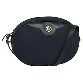 Christian Dior-Christian Dior Honeycomb Canvas Shoulder Bag Gold Navy Auth BD1407-Golden,Navy blue