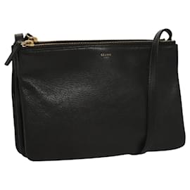 Céline-CELINE Trio bag Shoulder Bag Leather Black Gold Auth mr1158-Black,Golden