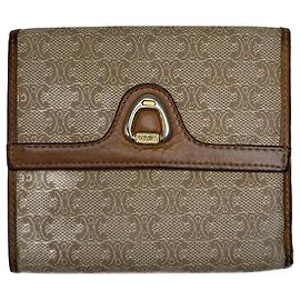 Céline Vintage Celine Paris Leather Monogram Wallet Beige Brown Beige