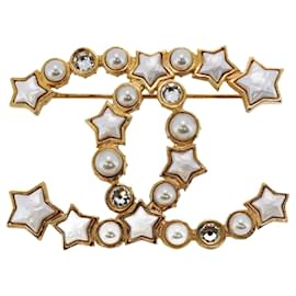 Chanel-Chanel Gold Plated Brooch with Rhinestones-Golden