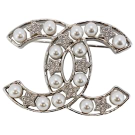 Chanel-Chanel Silver Brooch with Rhinestones-Silvery