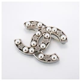Chanel-Chanel Silver Brooch with Rhinestones-Silvery