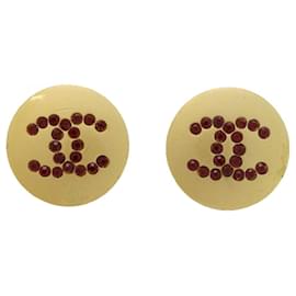 Chanel-Chanel Gold Plated Stud Earrings with Color Stone-Red,Golden