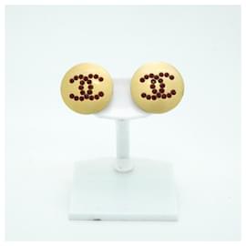 Chanel-Chanel Gold Plated Stud Earrings with Color Stone-Red,Golden