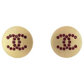 Chanel-Chanel Gold Plated Stud Earrings with Red Color Stone-Red,Golden