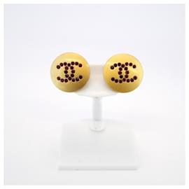 Chanel-Chanel Gold Plated Stud Earrings with Red Color Stone-Red,Golden
