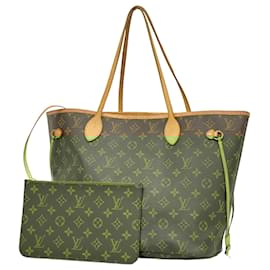 Louis Vuitton-Louis Vuitton Monogram Neverfull MM Tote Bag-Brown,Fuschia