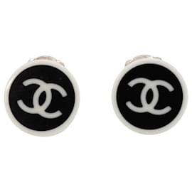 Chanel-Chanel Clip Earrings with Coco Mark-Black,Silvery,White