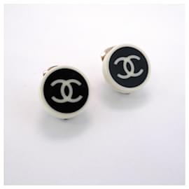 Chanel-Chanel Clip Earrings with Coco Mark-Black,Silvery,White