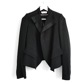 Chloé Chloe Black Peplum Hem Tuxedo Jacket Blazer Black