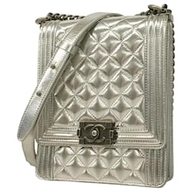 Chanel-Chanel Silver Lambskin Shoulder Bag-Silvery