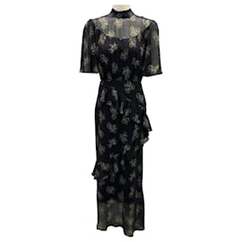Autre Marque-Saloni Black Ruffled Printed Silk Maxi Dress-Black