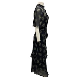 Autre Marque-Saloni Black Ruffled Printed Silk Maxi Dress-Black