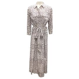 Robe maxi en soie imprimée blanche/pourpre avec ceinture de l'agence Violet