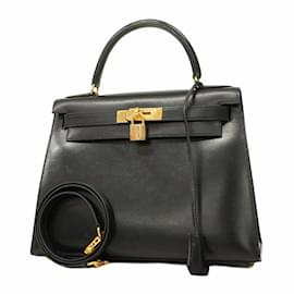 Hermès-Sac à main Hermes Kelly 28 en cuir de veau noir-Noir
