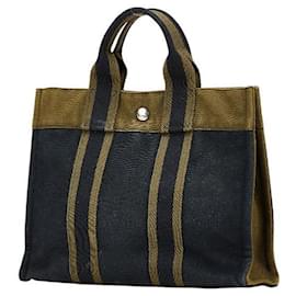 Hermès-HERMES Fourre Tout Sac Tote en Toile Officiel 2way Noir 1-0197217-Noir