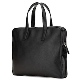 Prada-PRADA Saffiano Leather Briefcase Key Detail 2way Business Bag Black 2VE368-Black