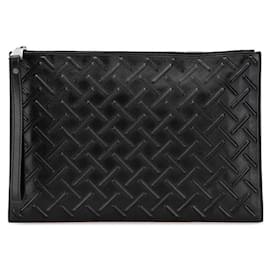 Bottega Veneta-BOTTEGAVENETA Emboss Intrecciato Leather Clutch Bag Black-Black