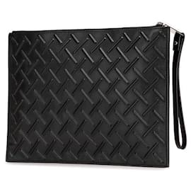 Bottega Veneta-BOTTEGAVENETA Emboss Intrecciato Leather Clutch Bag Black-Black