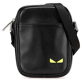 Fendi-FENDI Calf Leather ICU Crossbody Shoulder Bag Black Yellow Men 7VA456-Black