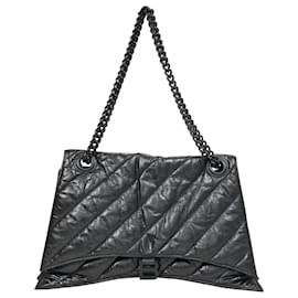 Balenciaga-Sac à épaule Large Crush matelassé Balenciaga en cuir noir-Noir